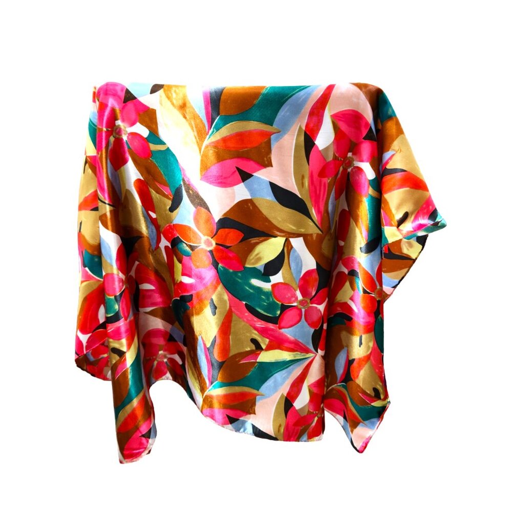 NEW 36 inch square Scarf in Bright Multicolor Red, Gold, Aqua